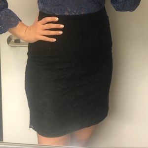 High waisted black lace pencil skirt
